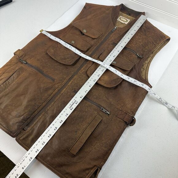 VTG Banana Republic Leather Safari Photo Vest Cotton Quilted Liner Men’s Size S - Picture 5 of 16